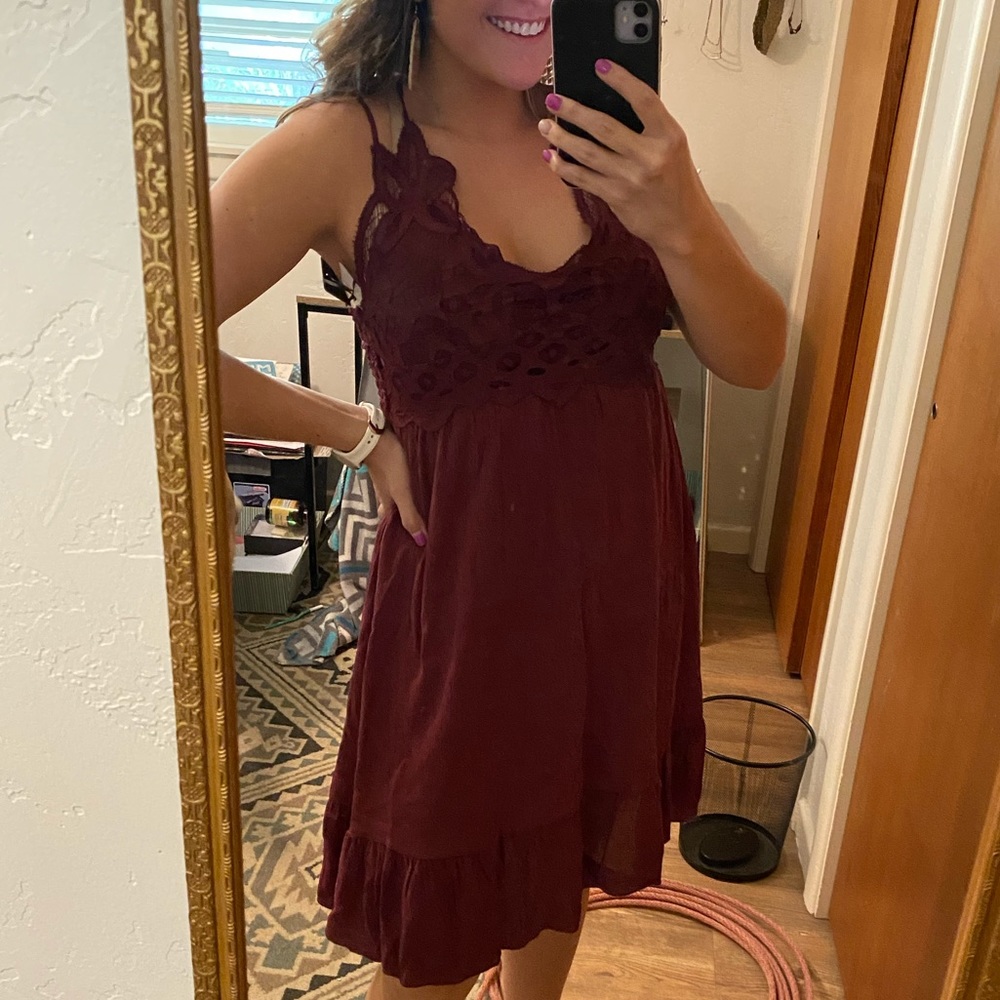 DUPE Free People One Adella Slip maroon dress